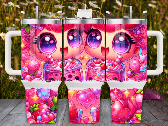 Download Pink Anime Girl Boba 40oz Tumbler Wrap - 40oz Collection